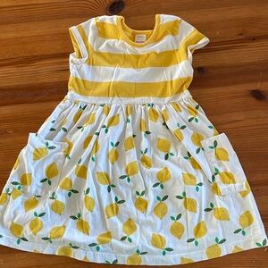 Yellow and White Striped Lemon Print Kids Dress